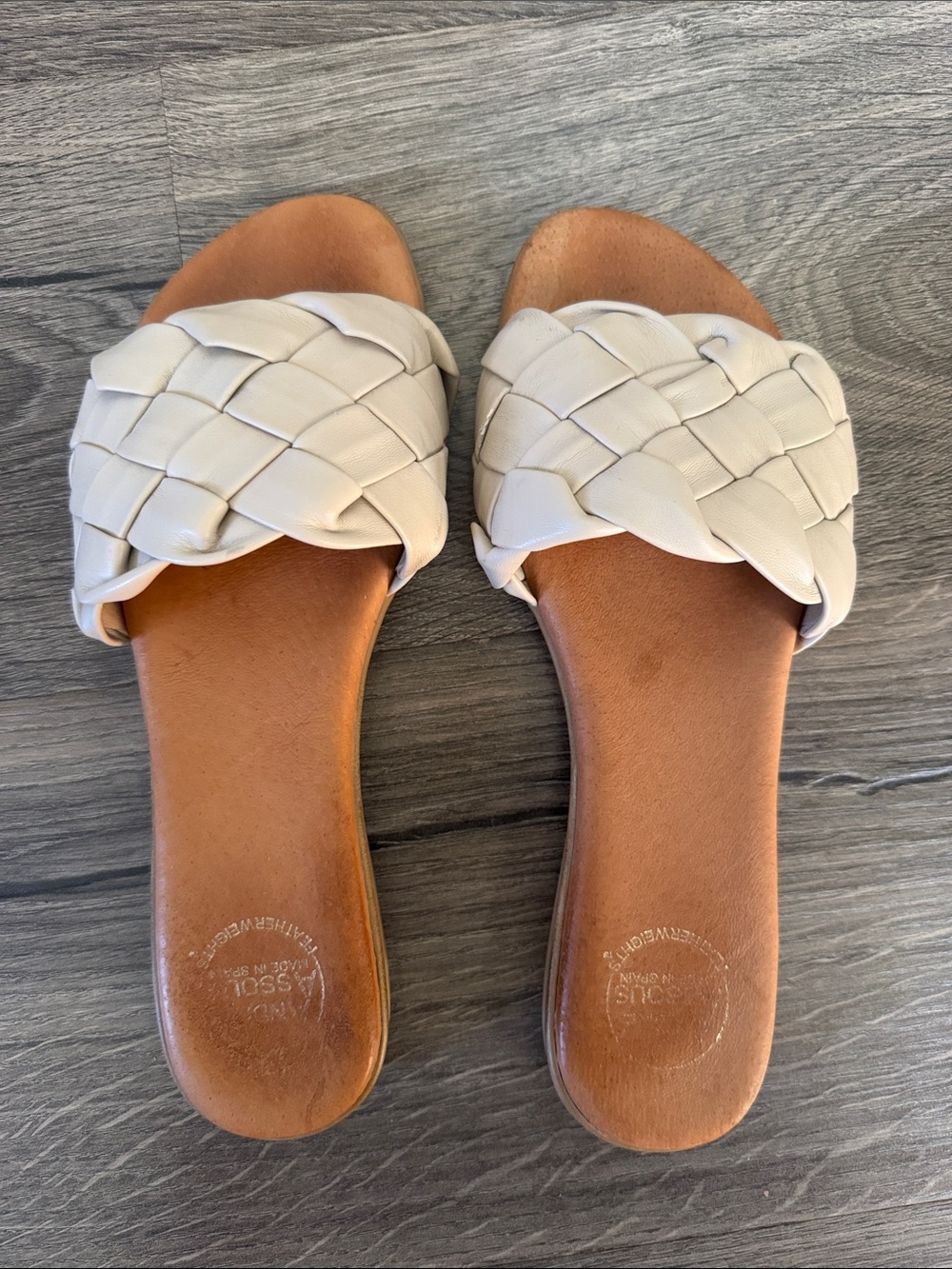 Woven Slide Sandals in Beige- Size 10